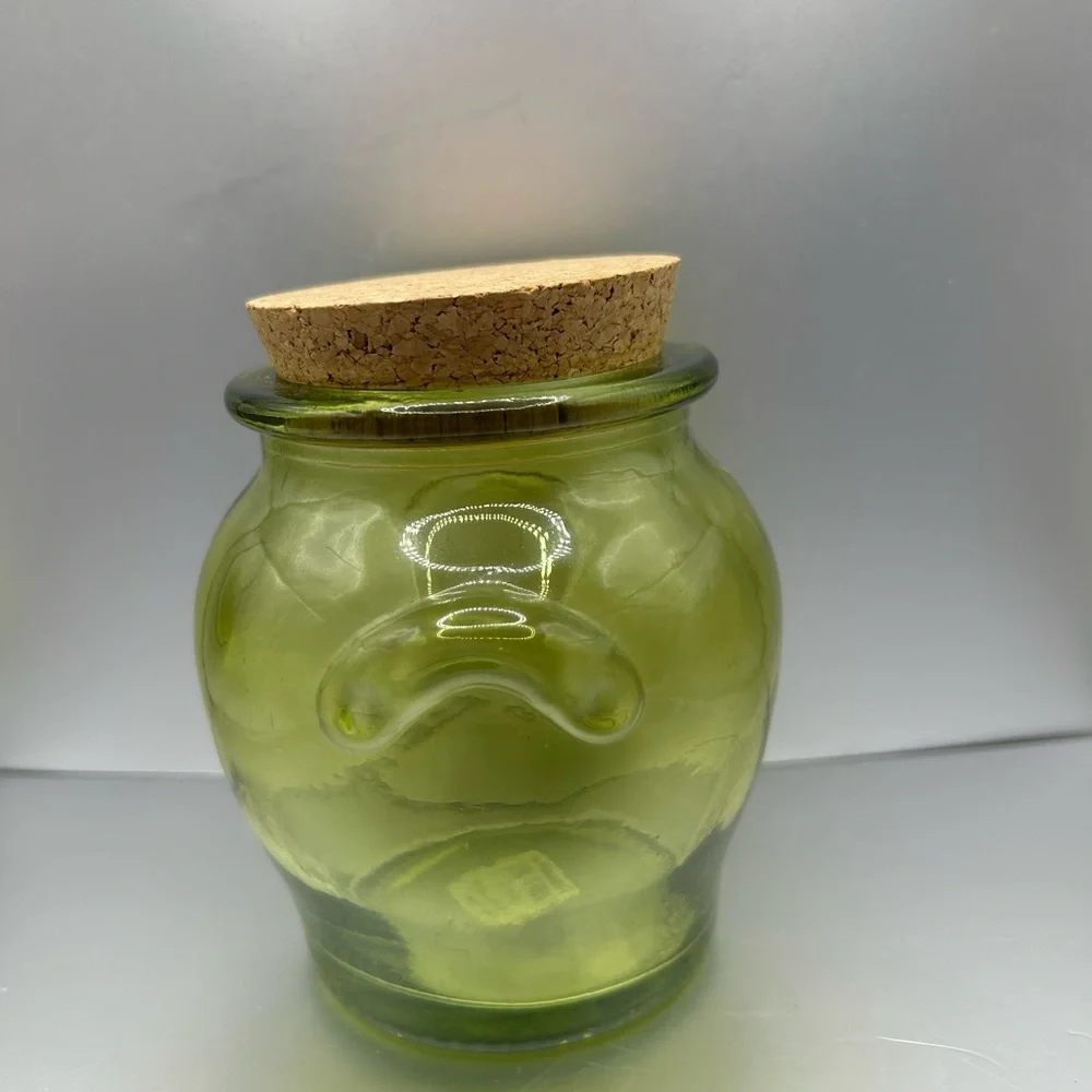 Crate & Barrel Recycled Green Glass Canisters Jar with Cork Stopper